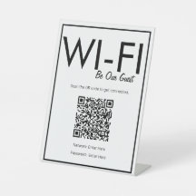 Modern Basic White Wi-Fi QR Code Pedestal Sign