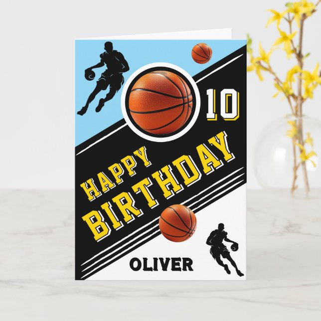 Modern Basketball Ball Player Themed Birthday  Card (Yellow Flower)
