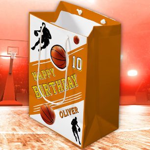 Modern Basketball Ball Player Themed Birthday  Medium Gift Bag