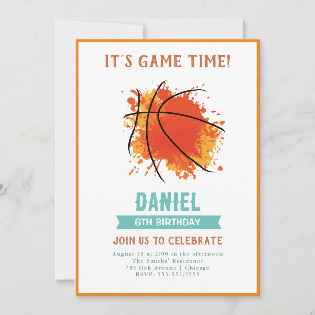Modern Basketball Birthday Invitation (Front)