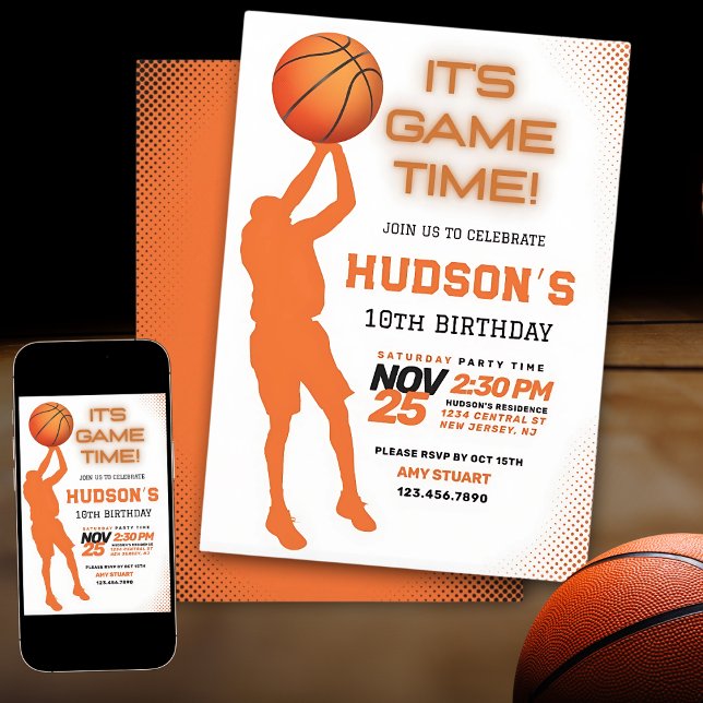 Modern Basketball Birthday Kids Sports Party  Invitation (Creator Uploaded)