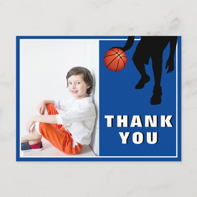 Modern Basketball Birthday Photo Thank you Postcard (Front)