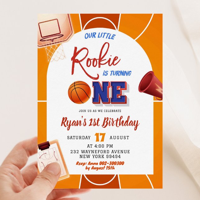 Modern Basketball Boy Rookie First Birthday Invitation (Creator Uploaded)