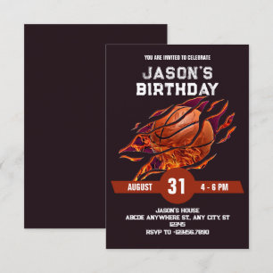 Modern Basketball fire birthday  Invitation