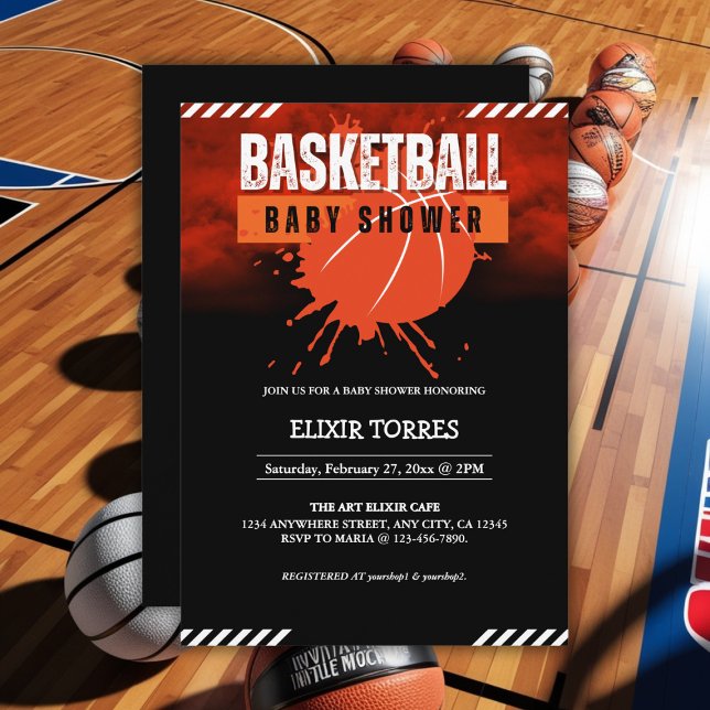 Modern Basketball Orange Ball Baby Shower Invitation (Creator Uploaded)
