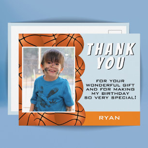 Modern Basketball Photo Birthday Thank you Postcard