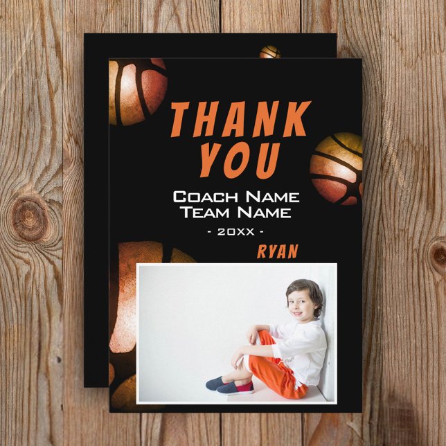 Modern Basketball Photo Thank you Coach Card (Creator Uploaded)