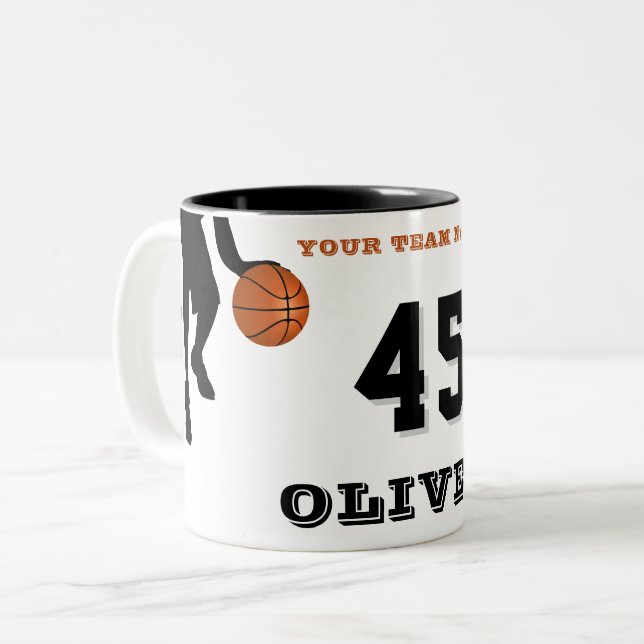 Modern Basketball Player Team Name Number Two-Tone Coffee Mug (Front Left)