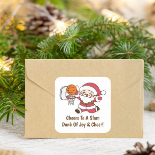Modern Basketball Santa Simple & Cute Christmas Square Sticker