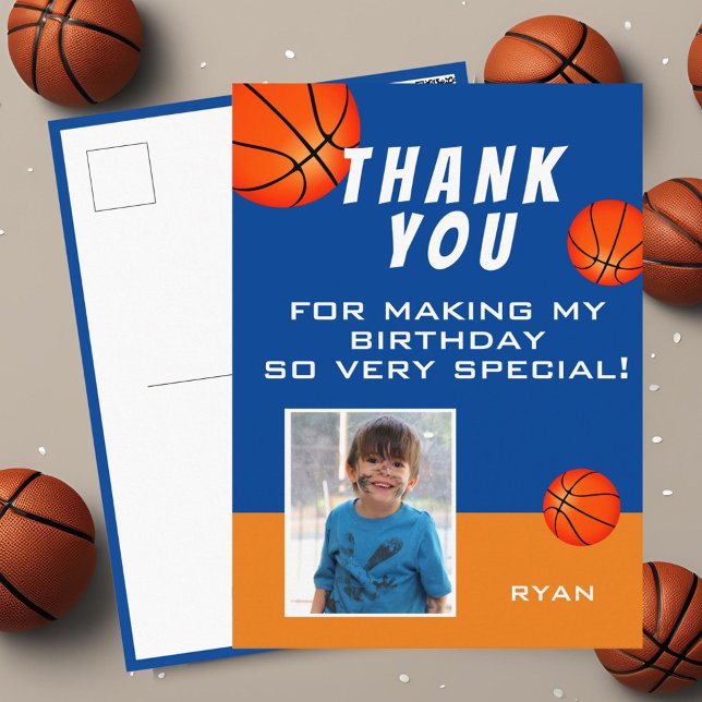 Modern Basketball Sports Birthday Photo Thank you Postcard (Creator Uploaded)
