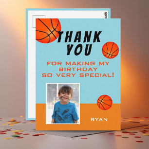 Modern Basketball Sports Birthday Photo Thank you Postcard