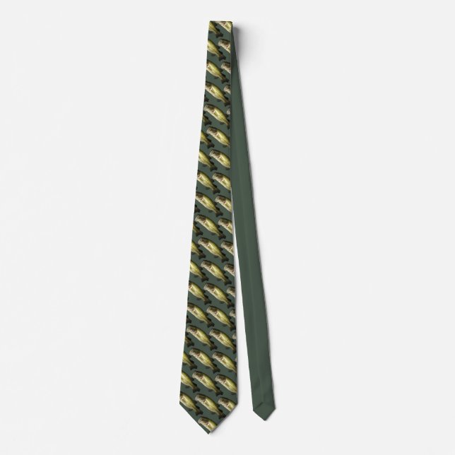 Modern Bass Fish Green Pattern Mens Tie (Front)