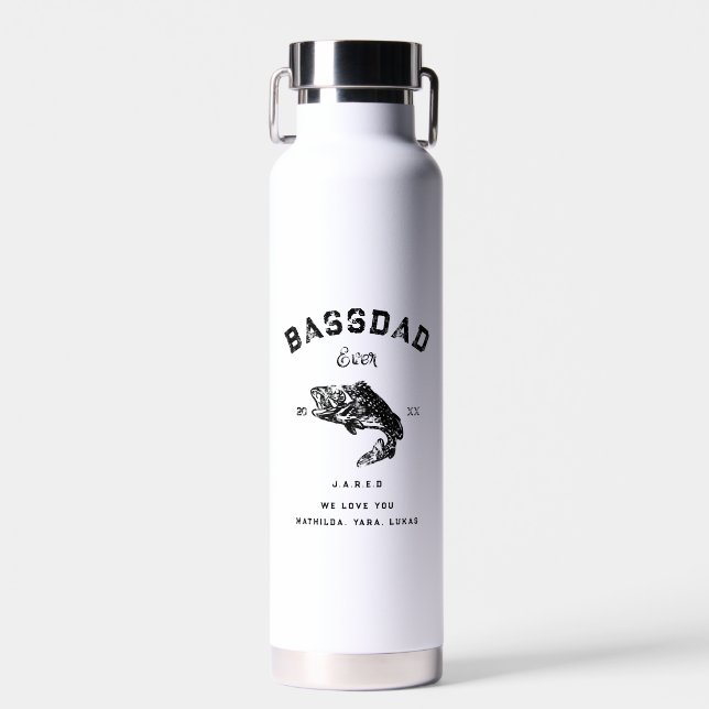 Modern Bass Fishing Custom Name BASS DAD  Water Bottle (Front)