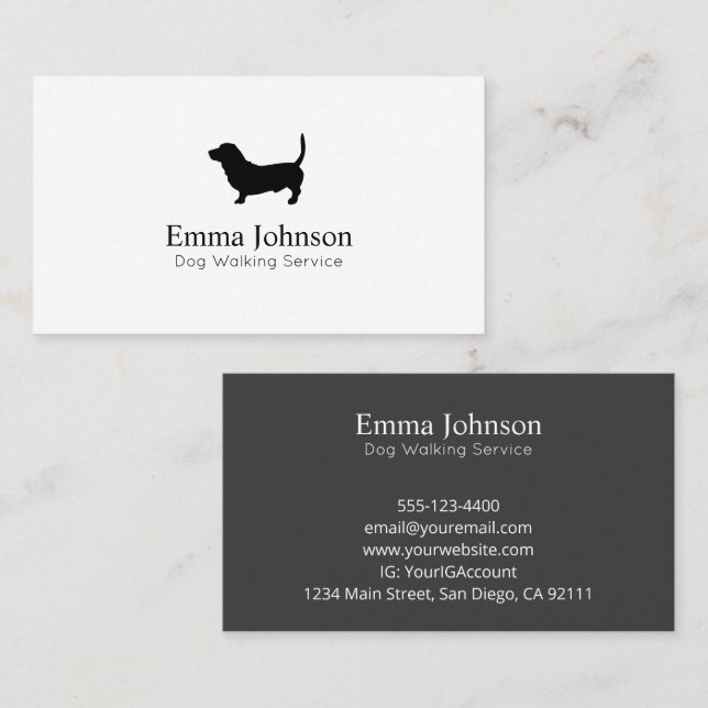 Modern Basset logo Dog Walking Business Card (Front/Back)