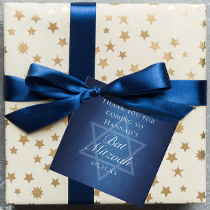 Modern Bat Mitzvah Blue Star of David Custom Party Favour Tags