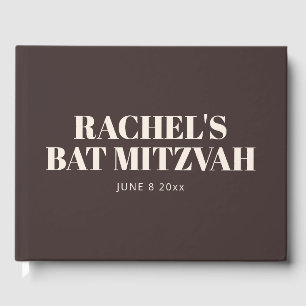 Modern Bat Mitzvah Brown Personalized Name Memory Guest Book