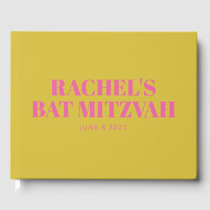 Modern Bat Mitzvah Cute Pink Yellow Personalised Guest Book
