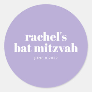 Modern Bat Mitzvah Lavender Purple Personalised Classic Round Sticker