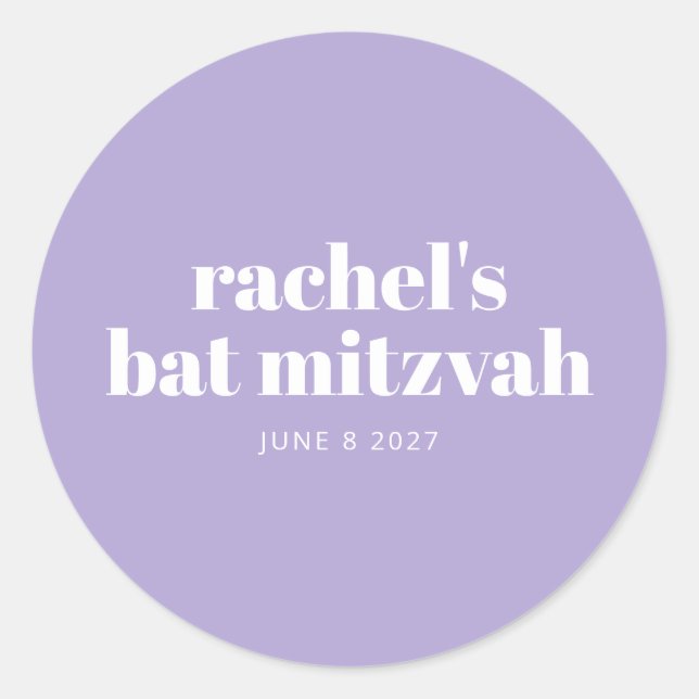 Modern Bat Mitzvah Lavender Purple Personalised  Classic Round Sticker (Front)
