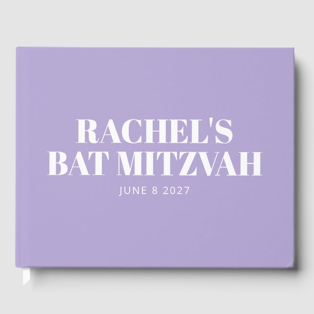 Modern Bat Mitzvah Lavender Purple Personalised Guest Book (Front)