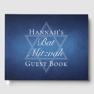 Modern Bat Mitzvah Party Blue Star of David Custom Guest Book