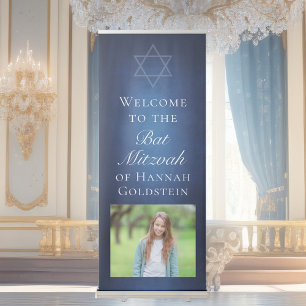 Modern Bat Mitzvah Party Photo Blue Star of David Retractable Banner