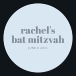 Modern Bat Mitzvah Soft Blue Personalised Favour Classic Round Sticker<br><div class="desc">Modern Bat Mitzvah Soft Blue Personalised Favour Classic Round Sticker</div>