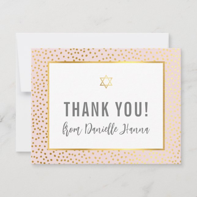 MODERN BAT MITZVAH thank you gold star pink Card (Front)