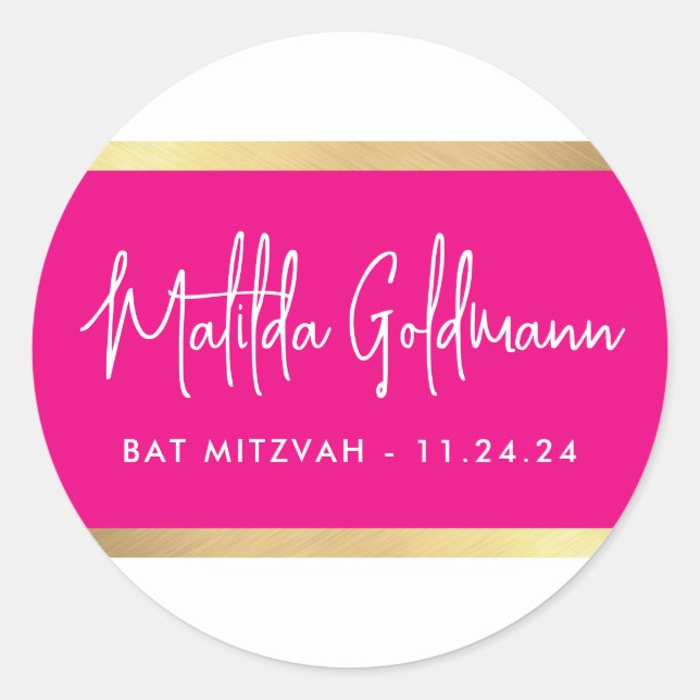 MODERN bat mitzvah ultra trendy pink gold Classic Round Sticker (Front)