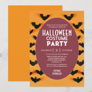 Modern Bat Pattern Halloween Costume Party Invitation