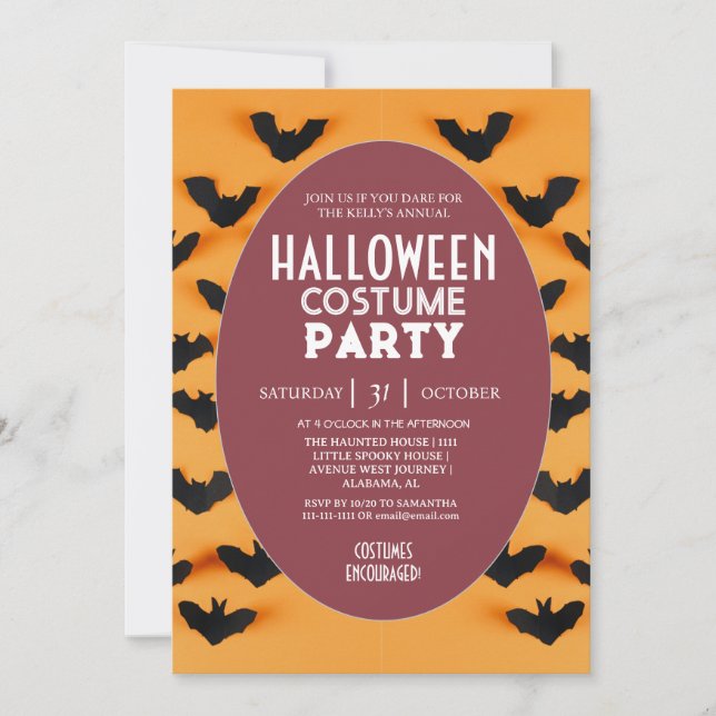 Modern Bat Pattern Halloween Costume Party Invitation (Front)