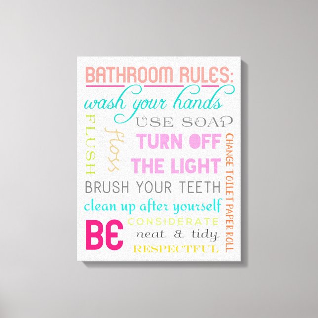 Modern Bathroom Rules Canvas Art Print (Front)