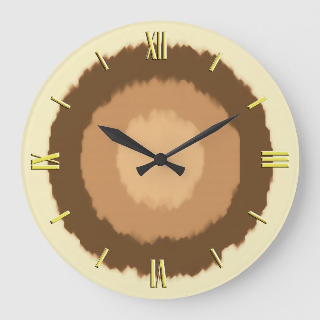Modern batik circles - brown and beige large clock (Front)