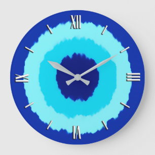 Modern batik circles - cobalt and aqua large clock