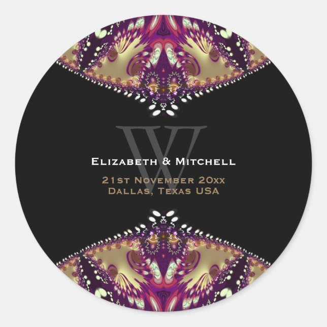 Modern Batik Purple Gold Classic Round Sticker (Front)