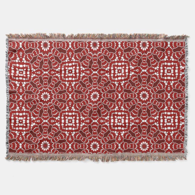 Modern Batik Red White Woven Throw Blanket (Front)