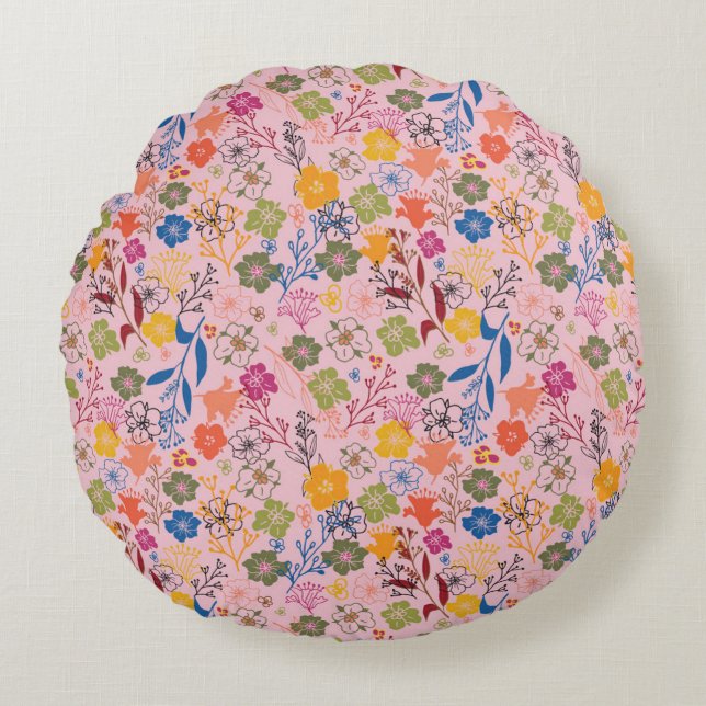 Modern Batik Rose Shadow Round Cushion (Front)