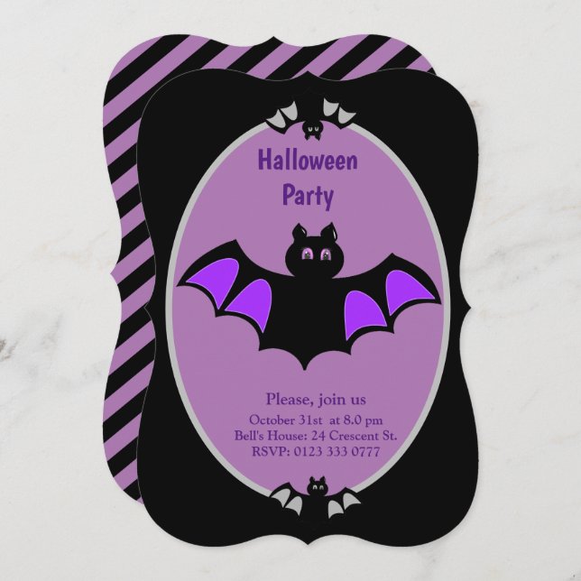 Modern Bats Halloween Invitation (Front/Back)