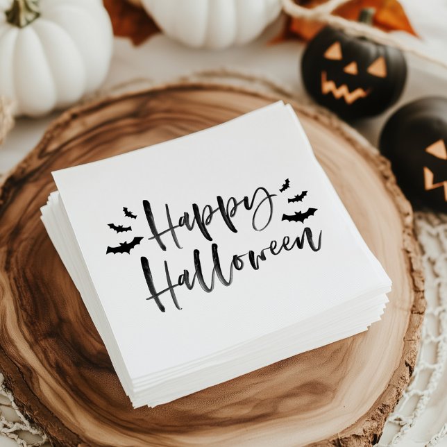 Modern Bats Happy Halloween Napkin (Creator Uploaded)