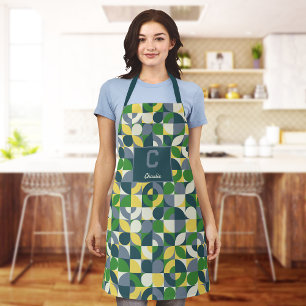 Modern Bauhaus Abstract Geometric Monogram Pattern Apron