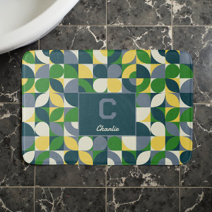 Modern Bauhaus Abstract Geometric Monogram Pattern Bath Mat