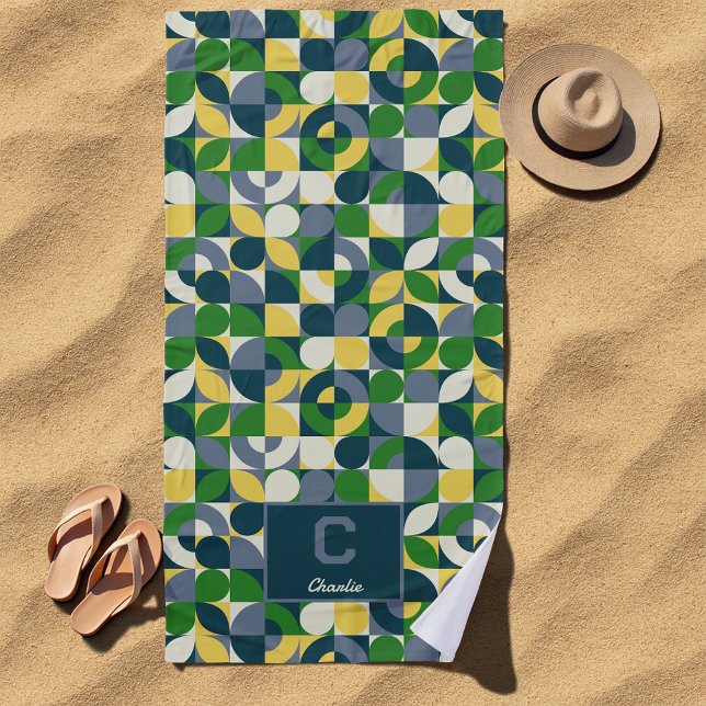 Modern Bauhaus Abstract Geometric Monogram Pattern Beach Towel (Creator Uploaded)