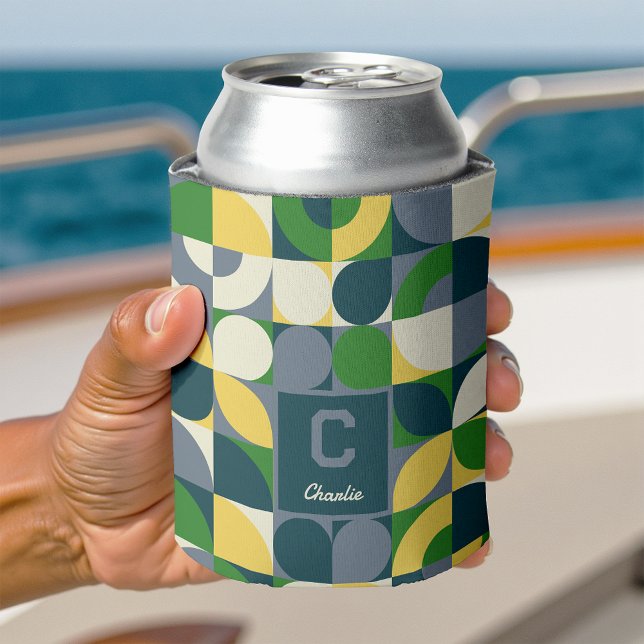 Modern Bauhaus Abstract Geometric Monogram Pattern Can Cooler (Creator Uploaded)