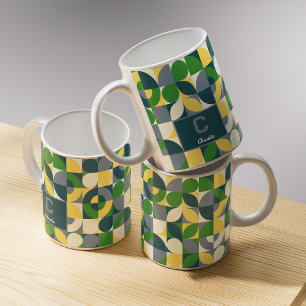 Modern Bauhaus Abstract Geometric Monogram Pattern Coffee Mug