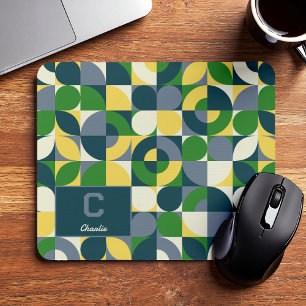 Modern Bauhaus Abstract Geometric Monogram Pattern Mouse Mat