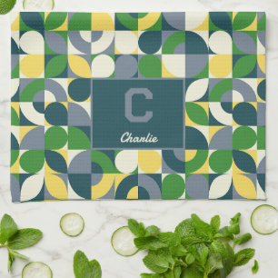 Modern Bauhaus Abstract Geometric Monogram Pattern Tea Towel