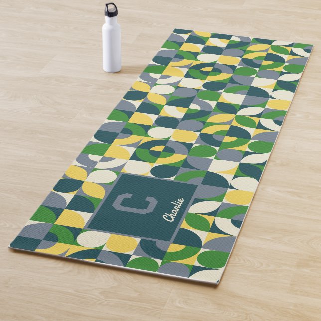 Modern Bauhaus Abstract Geometric Monogram Pattern Yoga Mat (In Situ)