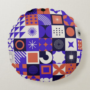 Modern Bauhaus: Bold Geometric Pattern. Round Cushion