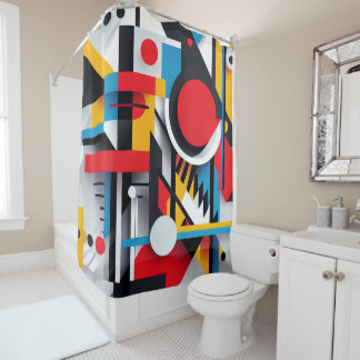 Modern Bauhaus Colourful Abstract Geometric Shapes Shower Curtain