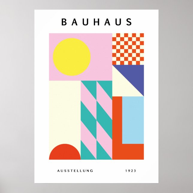 Modern Bauhaus Wall Art Pink Yellow (Front)
